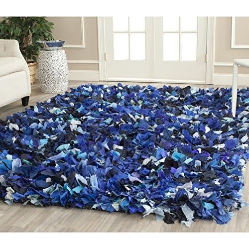  Safavieh Rio Shag Collection SG951C Handmade Blue and Multi Polyester Decorative Area Rug (6 x 9)