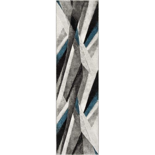  Safavieh Hollywood Collection HLW710D Grey and Teal Mid-Century Modern Abstract Runner (22 x 8)