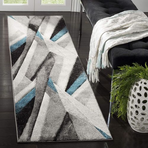  Safavieh Hollywood Collection HLW710D Grey and Teal Mid-Century Modern Abstract Runner (22 x 8)