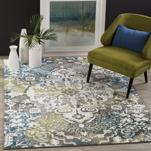  Safavieh Water Color Collection WTC669B Ivory and Peacock Blue Area Rug, 67 x 9