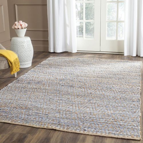  Safavieh Cape Cod Collection CAP351A Hand Woven Flatweave Geometric Diamond Natural and Blue Jute Area Rug (5 x 8)