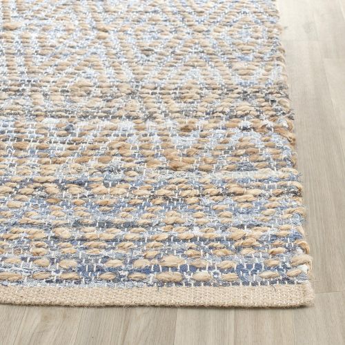  Safavieh Cape Cod Collection CAP351A Hand Woven Flatweave Geometric Diamond Natural and Blue Jute Area Rug (5 x 8)