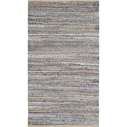  Safavieh Cape Cod Collection CAP351A Hand Woven Flatweave Geometric Diamond Natural and Blue Jute Area Rug (5 x 8)