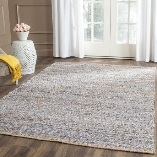  Safavieh Cape Cod Collection CAP351A Hand Woven Flatweave Geometric Diamond Natural and Blue Jute Area Rug (5 x 8)