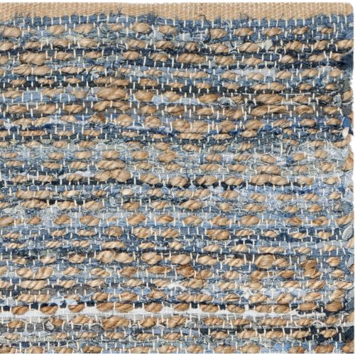  Safavieh Cape Cod Collection CAP351A Hand Woven Flatweave Geometric Diamond Natural and Blue Jute Area Rug (5 x 8)