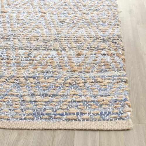  Safavieh Cape Cod Collection CAP351A Hand Woven Flatweave Geometric Diamond Natural and Blue Jute Area Rug (5 x 8)