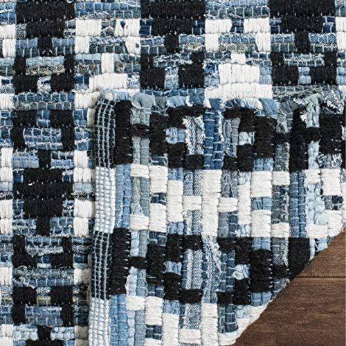  Safavieh Montauk Collection MTK123A Handmade Flatweave Ivory Blue and Black Cotton Area Rug (8 x 10)