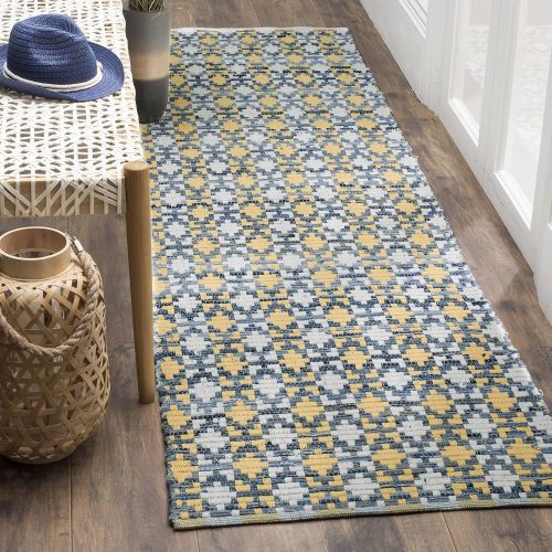  Safavieh Montauk Collection MTK123A Handmade Flatweave Ivory Blue and Black Cotton Area Rug (8 x 10)