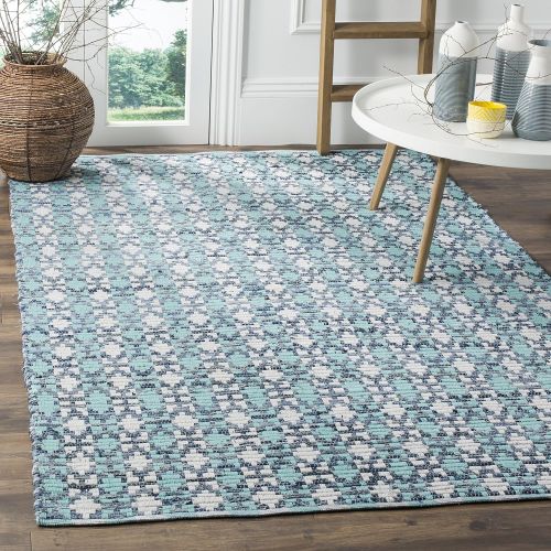  Safavieh Montauk Collection MTK123A Handmade Flatweave Ivory Blue and Black Cotton Area Rug (8 x 10)