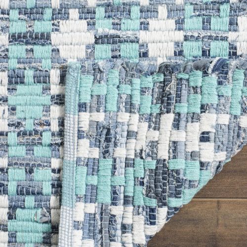  Safavieh Montauk Collection MTK123A Handmade Flatweave Ivory Blue and Black Cotton Area Rug (8 x 10)