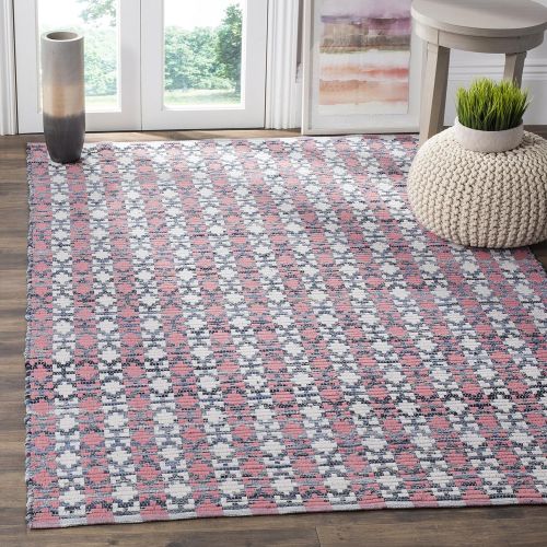  Safavieh Montauk Collection MTK123A Handmade Flatweave Ivory Blue and Black Cotton Area Rug (8 x 10)