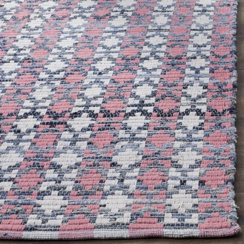  Safavieh Montauk Collection MTK123A Handmade Flatweave Ivory Blue and Black Cotton Area Rug (8 x 10)