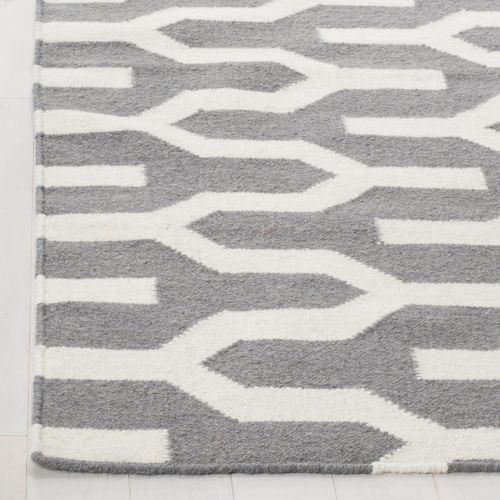  Safavieh Dhurries Collection DHU630A Hand Woven Silver and Ivory Premium Wool Square Area Rug (7 Square)