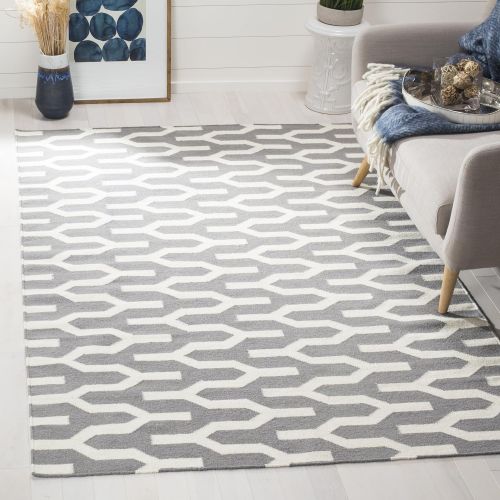  Safavieh Dhurries Collection DHU630A Hand Woven Silver and Ivory Premium Wool Square Area Rug (7 Square)