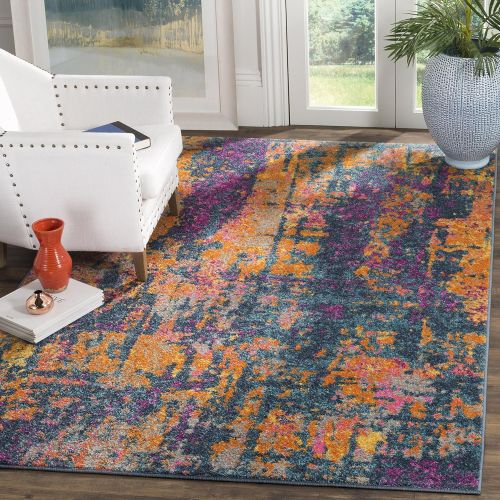  Safavieh Madison Collection MAD143A Blue and Orange Modern Bohemian Chic Abstract Area Rug (8 x 10)