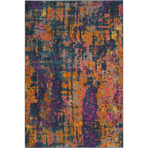  Safavieh Madison Collection MAD143A Blue and Orange Modern Bohemian Chic Abstract Area Rug (8 x 10)