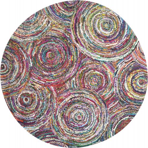  Safavieh Nantucket Collection NAN514A Handmade Abstract Circles Multicolored Cotton Round Area Rug (6 Diameter)