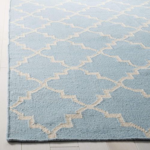  Safavieh Dhurries Collection DHU554B Hand Woven Light Blue and Ivory Premium Wool Area Rug (8 x 10)