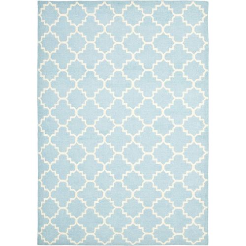  Safavieh Dhurries Collection DHU554B Hand Woven Light Blue and Ivory Premium Wool Area Rug (8 x 10)