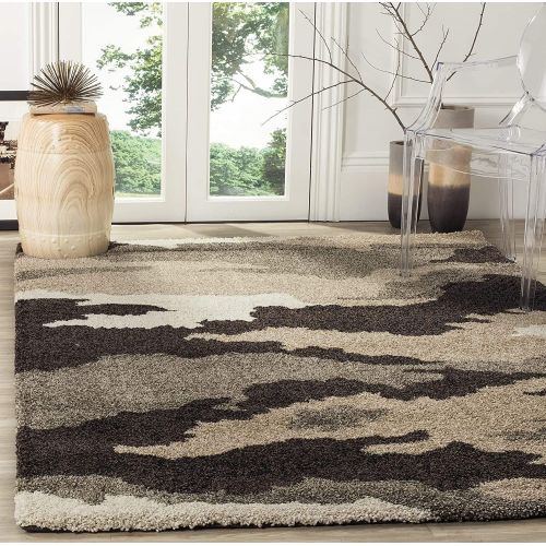  Safavieh Camouflage Shag Collection SG453-1391 Beige and Multi Area Rug (53 x 76)