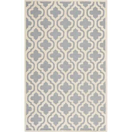  Safavieh Cambridge Collection CAM132D Handcrafted Moroccan Geometric Silver and Ivory Premium Wool Area Rug (5 x 8)