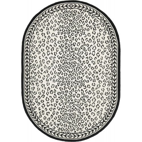  Safavieh Chelsea Collection HK15C Hand-Hooked White and Black Premium Wool Oval Area Rug (46 x 66 Oval)