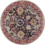 Safavieh Monaco Collection MNC206G Modern Abstract Oriental Grey and Multi Distressed Round Area Rug (5 in Diameter)