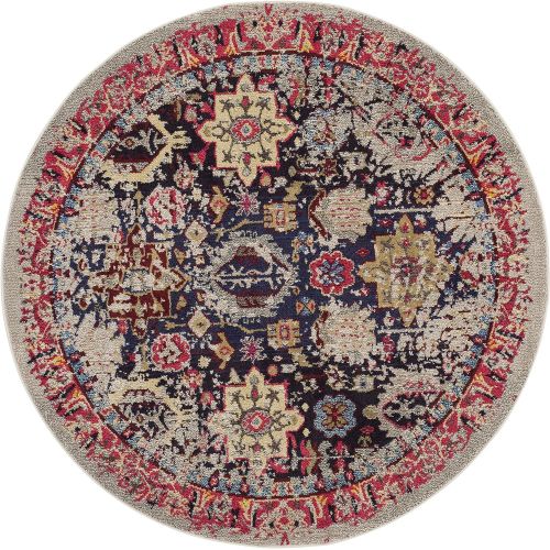  Safavieh Monaco Collection MNC206G Modern Abstract Oriental Grey and Multi Distressed Round Area Rug (5 in Diameter)