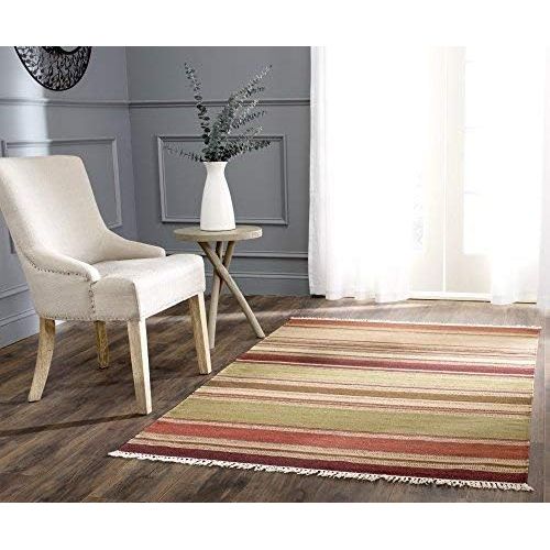  Safavieh Striped Kilim Collection STK313A Hand Woven Red Premium Wool Area Rug (9 x 12)