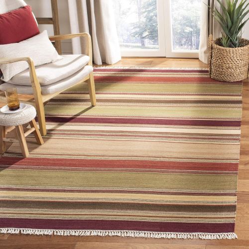  Safavieh Striped Kilim Collection STK313A Hand Woven Red Premium Wool Area Rug (9 x 12)