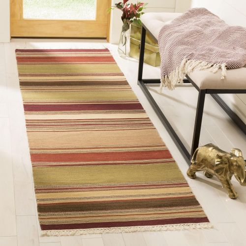  Safavieh Striped Kilim Collection STK313A Hand Woven Red Premium Wool Area Rug (9 x 12)