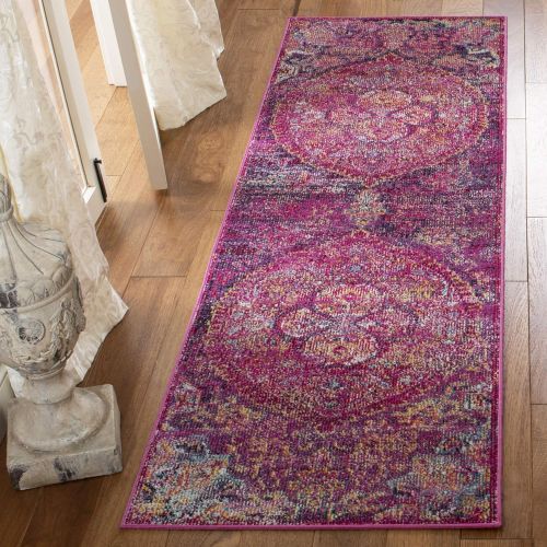  Safavieh Crystal Collection CRS512S Fuchsia Pink and Purple Distressed Bohemian Medallion Area Rug (4 x 6)