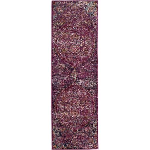  Safavieh Crystal Collection CRS512S Fuchsia Pink and Purple Distressed Bohemian Medallion Area Rug (4 x 6)