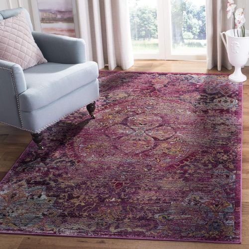  Safavieh Crystal Collection CRS512S Fuchsia Pink and Purple Distressed Bohemian Medallion Area Rug (4 x 6)