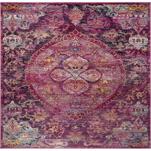  Safavieh Crystal Collection CRS512S Fuchsia Pink and Purple Distressed Bohemian Medallion Area Rug (4 x 6)