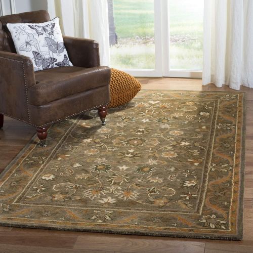  Safavieh Antiquities Collection AT52A Handmade Traditional Oriental Olive and Gold Wool Square Area Rug (6 Square)