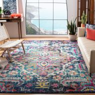 Safavieh Monaco Collection MNC252J Vintage Bohemian Medallion Distressed Blue and Fuchsia Pink Area Rug (51 x 77)