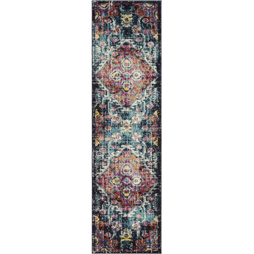  Safavieh Monaco Collection MNC252J Vintage Bohemian Medallion Distressed Blue and Fuchsia Pink Area Rug (51 x 77)