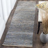 Safavieh Cape Cod Collection CAP352A Hand Woven Flatweave Natural and Blue Striped Jute Area Rug (6 x 9)