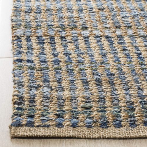 닌자 Safavieh Cape Cod Collection CAP352A Hand Woven Flatweave Natural and Blue Striped Jute Area Rug (6 x 9)