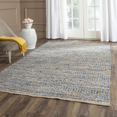 닌자 Safavieh Cape Cod Collection CAP352A Hand Woven Flatweave Natural and Blue Striped Jute Area Rug (6 x 9)