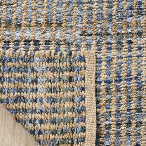 닌자 Safavieh Cape Cod Collection CAP352A Hand Woven Flatweave Natural and Blue Striped Jute Area Rug (6 x 9)