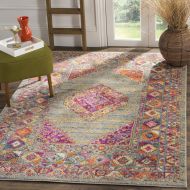 Safavieh Madison Collection MAD133G Light Grey and Fuchsia Bohemian Chic Medallion Area Rug (8 x 10)