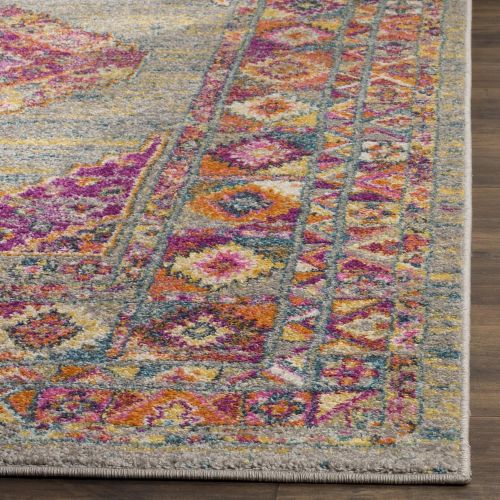  Safavieh Madison Collection MAD133G Light Grey and Fuchsia Bohemian Chic Medallion Area Rug (8 x 10)