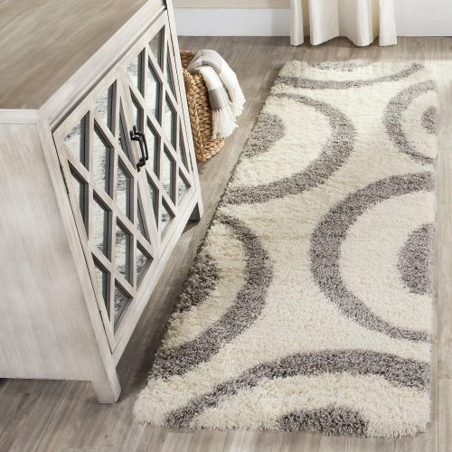  Safavieh Portofino Shag Collection PTS213A Ivory and Grey Area Rug (8 x 10)