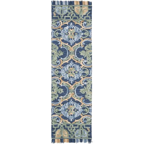 Safavieh Blossom Collection BLM422A Floral Vines Navy and Green Premium Wool Area Rug (4 x 6)