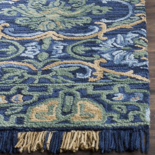  Safavieh Blossom Collection BLM422A Floral Vines Navy and Green Premium Wool Area Rug (4 x 6)