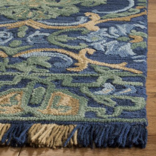  Safavieh Blossom Collection BLM422A Floral Vines Navy and Green Premium Wool Area Rug (4 x 6)