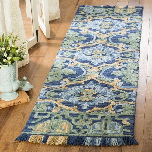  Safavieh Blossom Collection BLM422A Floral Vines Navy and Green Premium Wool Area Rug (4 x 6)