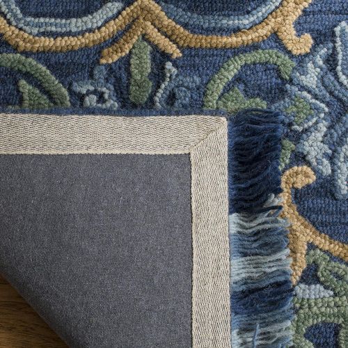  Safavieh Blossom Collection BLM422A Floral Vines Navy and Green Premium Wool Area Rug (4 x 6)